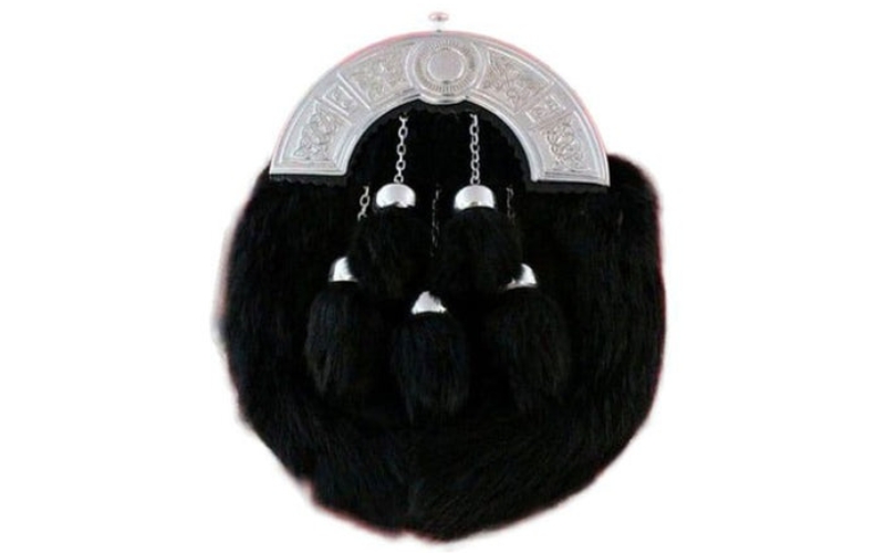 Full Dress Black Rabbit Fur Sporran With 5 Tessels with Chrome Interlace.jpg