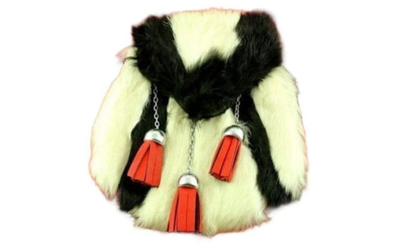 Black & White Rabbit Shape Sporran With Red Tassels.jpg