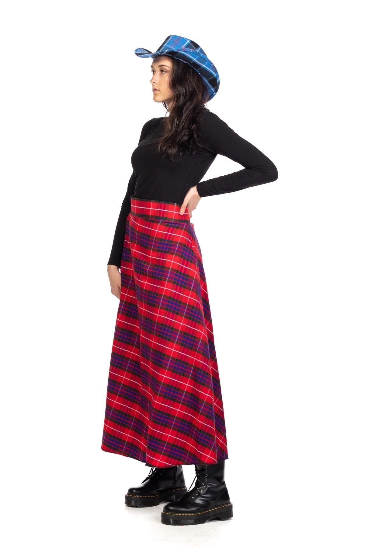 Long Plaid Skirt - Button Zipped