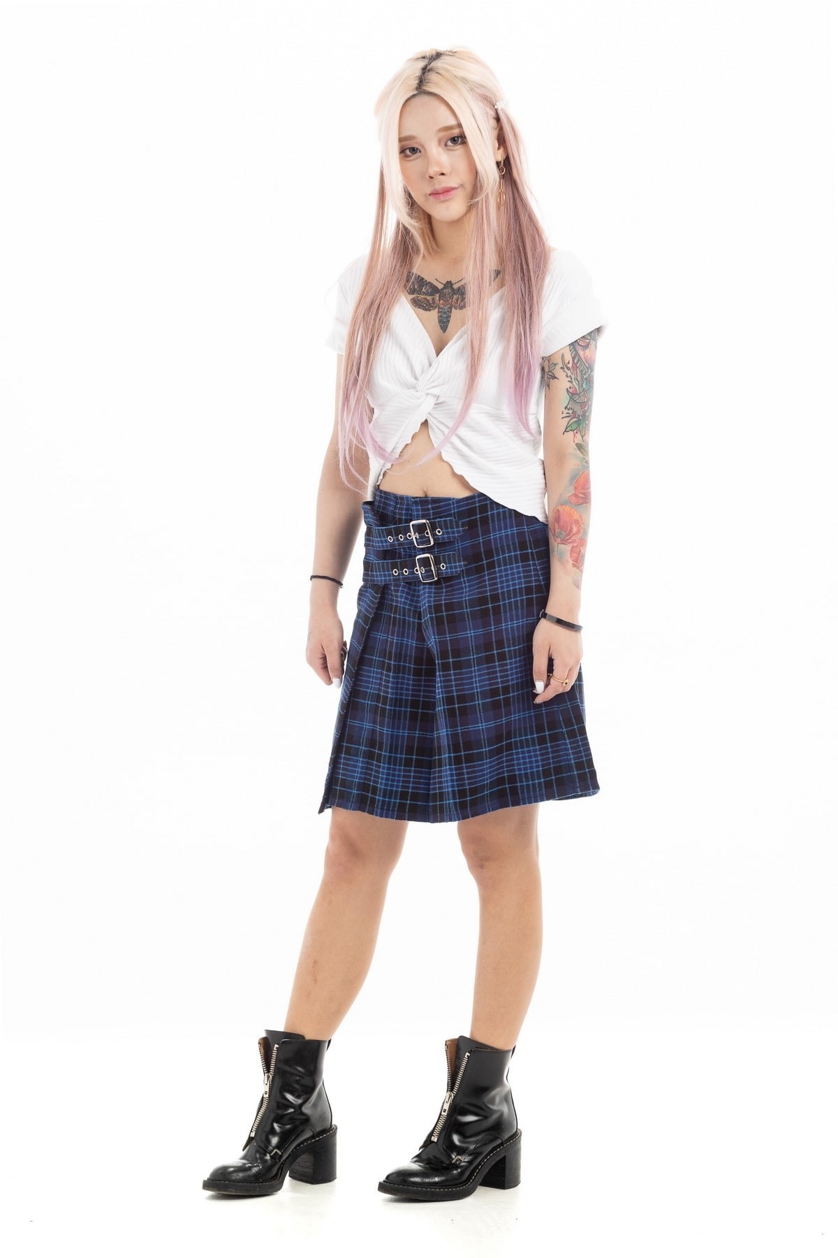 Long Plaid Skirt - Button Zipped